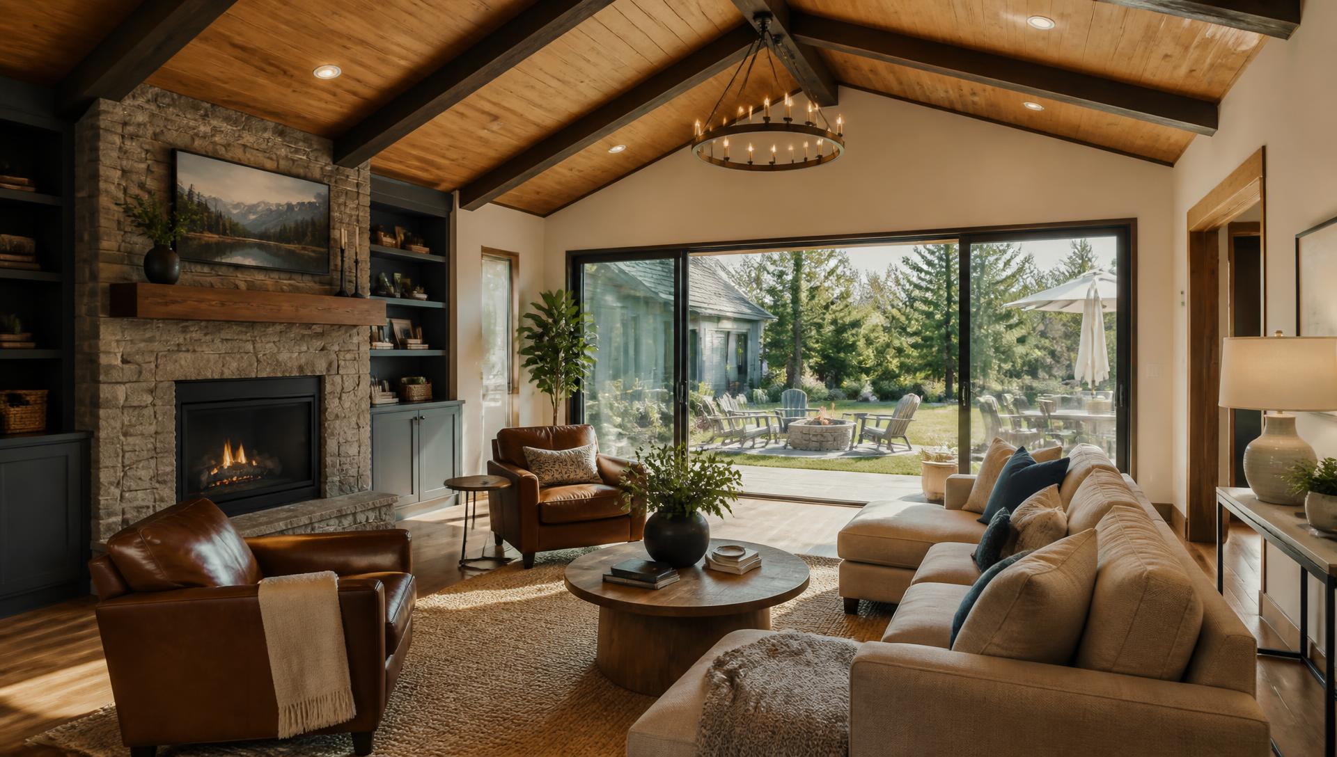 Family room addition with vaulted ceiling and sliding glass doors